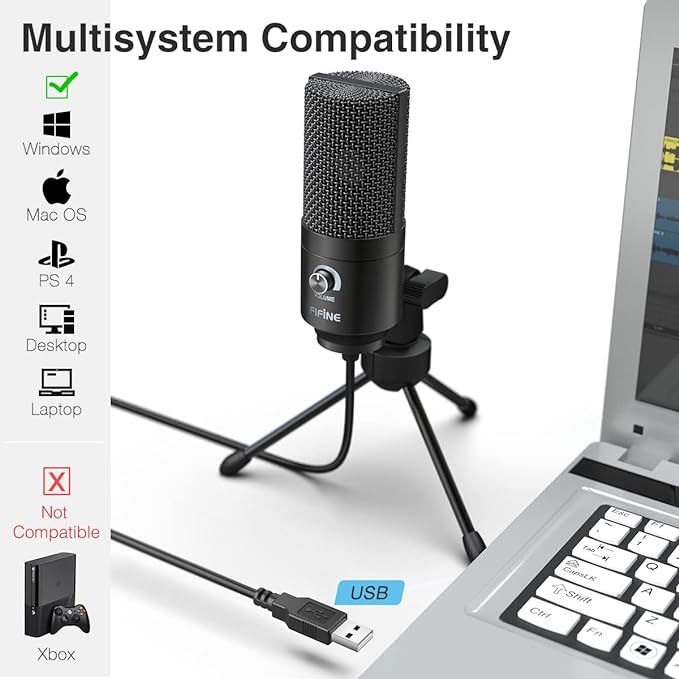 FIFINE USB PC Microphone, Computer Recording Condenser Microphone for Vocal Voice-Over Podcast, Studio Desktop Metal Mic with Gain Knob, Compatible with Mac Windows Zoom, Black Studio Mic-K669B - Image 6