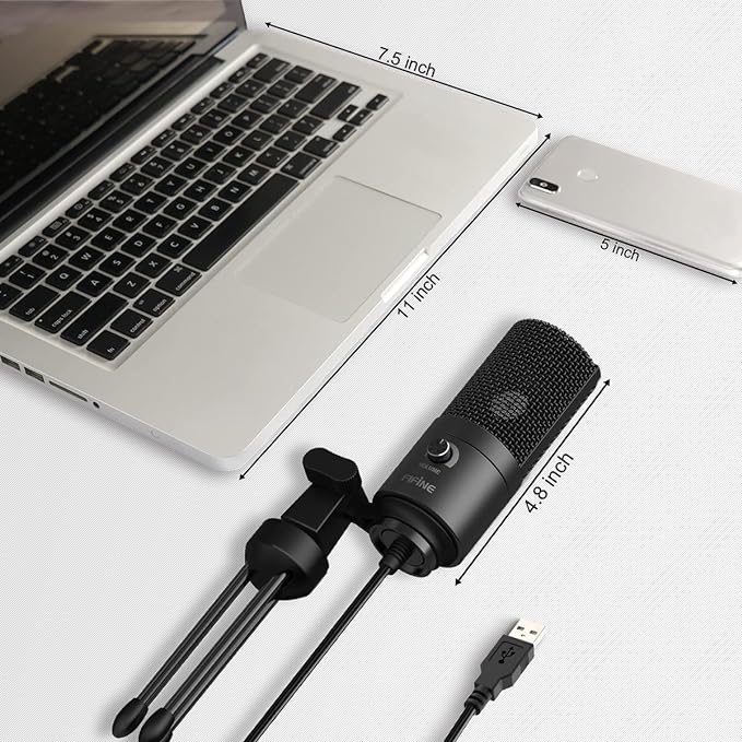 FIFINE USB PC Microphone, Computer Recording Condenser Microphone for Vocal Voice-Over Podcast, Studio Desktop Metal Mic with Gain Knob, Compatible with Mac Windows Zoom, Black Studio Mic-K669B - Image 3