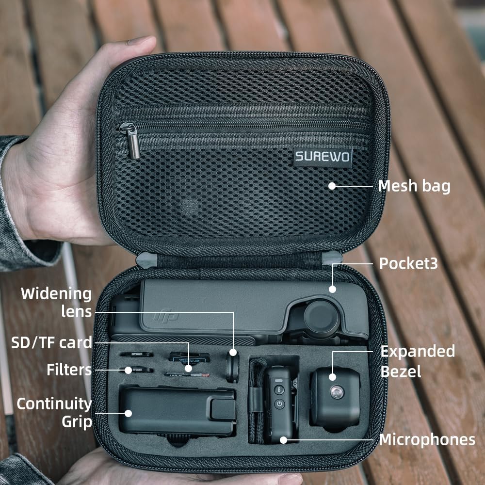 SUREWO Osmo Pocket 3 Mini Case, Portable PU Storage Protective Bag for DJI Osmo Pocket 3 Standard kit and DJI Osmo Pocket 3 Power Expansion Combo Accessories - Image 6