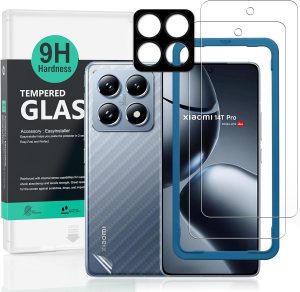 Ibywind 2 Pack Screen Protector For Xiaomi 14T Pro 5G 6.67",9H Hardness Tempered Glass,With 1Pc Camera Lens Protector,1Pc Back Carbon Fiber Film,Easy to install