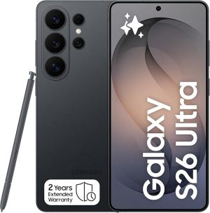 Samsung Galaxy S26 Ultra Black, 256GBStorage, AI Phone, 12GBRAM, Customized AP, Privacy Display, Photo Assist, 200MPCamera, 5000mAhBattery, 2 Year Extended Warranty