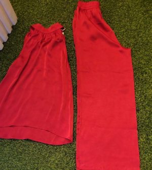 Sleeveless Halter Top vibrant red two-piece set