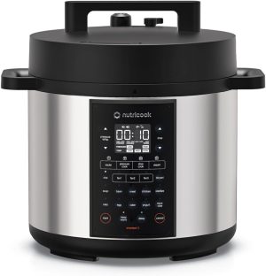 Nutricook SMART POT 3, Rice Cooker, Steamer, Sauté Pot, Yogurt Maker, 12-in-1 Electric Pressure Cooker, Slow Cooker, 20 Smart Programs, New Smart Lid, 6L, 1200W, SS Pot, SP320 2-Year warranty